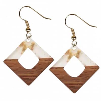 Oorbellen- Asli- Hout- Bruin- Goudkleurig- Zilver -Charme Bijoux