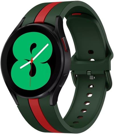 Siliconen bandje - geschikt voor Samsung Galaxy Watch 7 (40 & 44mm) / Watch 6 (Classic) / Watch 5 (Pro) / Watch 4 (Classic) / Watch FE - streep met gespsluiting - groen rood