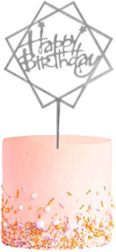 Happy Birthday TaartTopper Zilver TaartDecoratie Cake Topper Taart Topper Decoratie Verjaardag Versiering – 1 Stuk