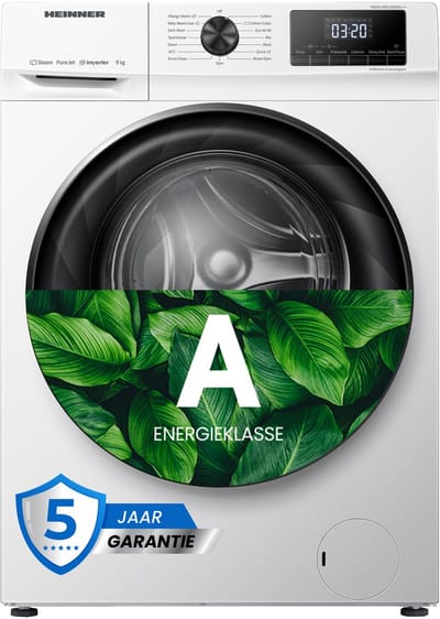 Heinner HWM-H9014INVA+++ Wasmachine 9 kg – 14 Programma’s Met Stoomfunctie & Voorwasprogramma – 1400 tpm – LED Display – Energieklasse A – Wit – 5 Jaar Garantie