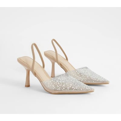 boohoo Dames Met parels versierde slingback court-hakken | Nude | Maat: 38