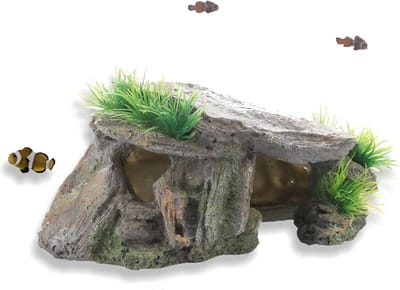Oneay Aquariumrotsdecoratie (geschikt voor kleine aquariums), een toevluchtsoord ontworpen voor betta's, guppy's en garnalen, gemaakt van lichtgewicht hars voor een realistische, natuurlijke rotsuitstraling.