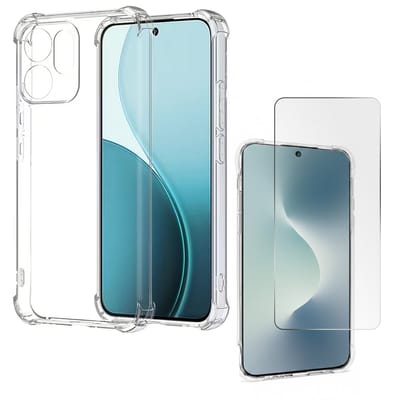 Hoesje en Glas Geschikt voor Oppo Reno15 F 5G - Transparant - Casemania Anti-shock Back Cover - Extra Stevig Val en Stootbescherming + 1x Glazen Screenprotector
