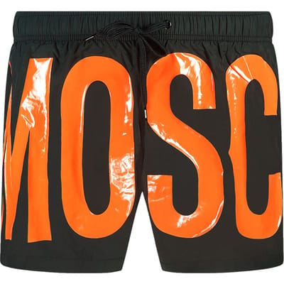 Moschino Grote Oranje Logo Zwarte Zwemshorts