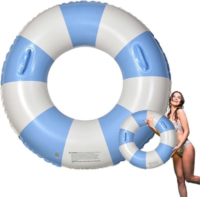 Thijox - Opblaasbare Zwemring Met Handvatten - Gestreepte Drijfring - Verdikte Opblaasbare Binnenbanden Voor Feest, Zomer, Volwassenen, Waterpret, Vak