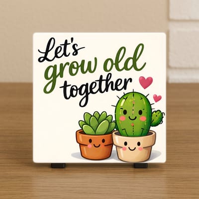 Wenstegeltje “Let’s Grow Old Together” – Liefde Cadeau – Handmade – Woondecoratie – Spreuktegel – Trendy nu – Valentijn – Liefde – Decoratie – Zomaar – Incl standaard
