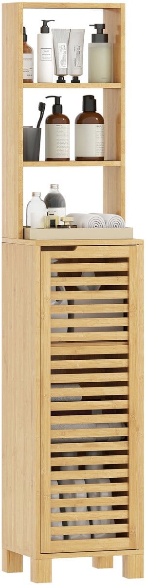 Homcom Bathroom Floor Cabinet-Bamboe-34L x 30B x 170H cm-Natuurhout