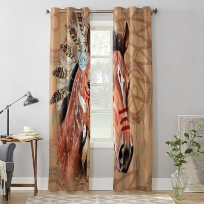 Paard Indiaanse Veer Raamgordijn Woonkamer Luxe Valgordijn voor Slaapkamer Huis Keuken Decor Gordijn 135W x 60H(cm) x1 beige
