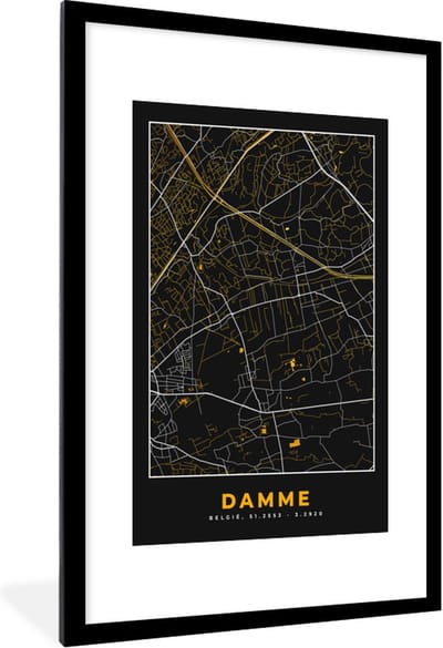 Fotolijst incl. Poster - Plattegrond - Kaart - Damme - Goud - Stadskaart - 80x120 cm - Posterlijst