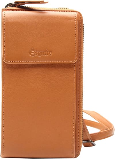 Esquire Leren Portemonnee Telefoontasje Peru Phone Wallet Bag Cognac Lichtbruin