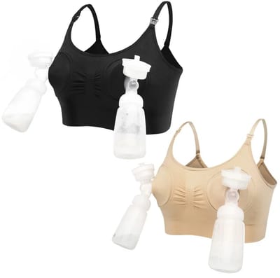 JustValue Borstkolf BH Set - 2 Stuks - Maat M - Handsfree Kolfbeha - Voedingsbh - Kolf BH - Zwart & Beige
