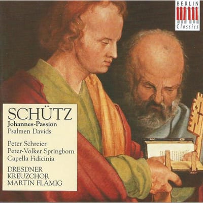 CD PETER SCHREIER, PETER VOLKER SPRING - Schuetz:Johannes-Passion-Psalm 0090092BC Berlin Classics 1997 Europa Klassiek Gebruikt brown