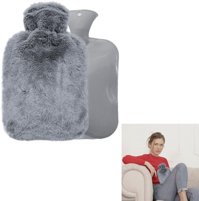 Kruik met hoes - handwarmer - warm kompreszak - kruik voor naast het bed - stoffen hoes + kruik - 1000 ml - afmeting: 24 * 14 * 5 cm - geschikt voor het verwarmen van handen, voeten, buik, nek en schouders - grijs