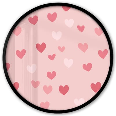 Poster in lijst Rond - Fotolijst 40x40 cm - Posters - Hartjes - Patroon - Roze - Eenvoudig - Ronde posterlijst zwart - Decoratie - Wanddecoratie woonkamer - Muurdecoratie slaapkamer