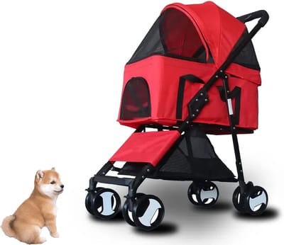 Huisdier Wandelwagen - Reisbuggy Huisdier - Comfortabel Reizen - 3-in-1 Afneembaar - Tot 20 kg - Rood