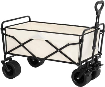 Opvouwbare Bolderkar - Tuinkar Wielen - Buitenactiviteiten Ondersteunen - All-Terrain Wielen - 96x50x95 cm - Beige