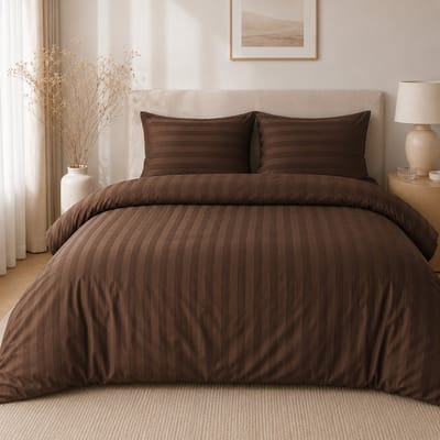 Hotellinnen Dekbedovertrek Koffie Bruin | 27mm Streep - 140 x 200/220 cm - 1 kussensloop