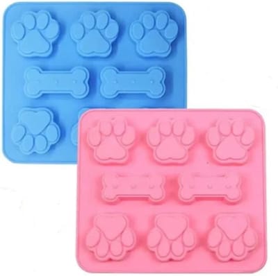 2-in-1 puppy hond poot en bot siliconen mallen set roze/blauw, niet-klevende food grade siliconen mallen voor chocolade, snoep, gelei, ijsblokjes, hondensnoepjes