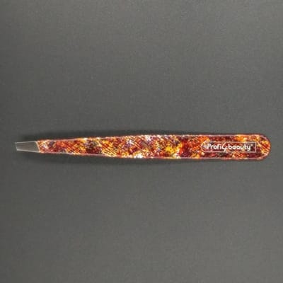 Profi4Beauty Pincet 3½", schuine punt, bruin design print,AISI 420 edel staal