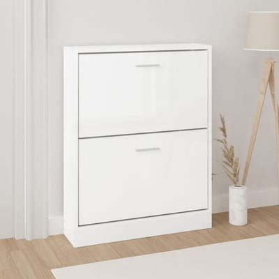vidaXL - Schoenenkast - 59x17x81 - cm - bewerkt - hout - hoogglans - wit