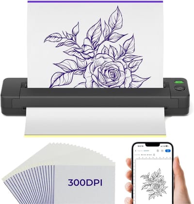 HEZIVO® Tattoo Stencil Printer - Thermische Printer - Draadloos - Voor Tatoeëerders & Beginners - 300DPI - Met 20 Overdrachtspapieren
