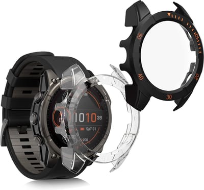 kwmobile 2x cover geschikt voor Garmin Fenix 8 51mm - Fitnesstracker cover van gehard glas en kunststof frame set transparant / zwart
