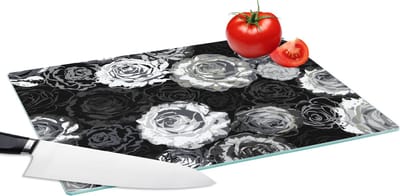 Glazen Snijplank - 39x28 - Rozen - Zwart Wit - Patronen - Snijplanken Glas