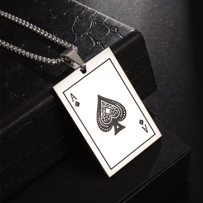 Exquise Luxe Poker Kaart Schoppen A Hanger Roestvrijstalen Ketting Casino Geluksaccessoires Party Sieraden Cadeau black