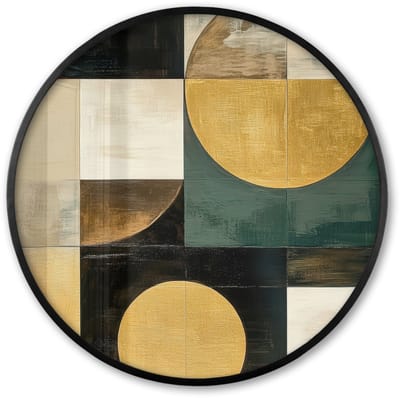 Poster in lijst Rond - Fotolijst 60x60 cm - Posters - Abstract - Goud - Brons - Vormen - Geometrisch - Ronde posterlijst zwart - Decoratie - Wanddecoratie woonkamer - Muurdecoratie slaapkamer