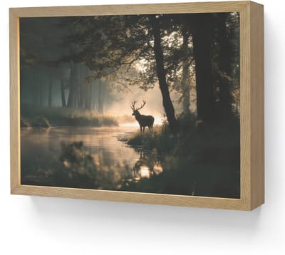 Wandlamp 40x30 cm - Oplaadbaar - Hert - Bosbeek - Mystiek - Wandlampen binnen woonkamer - Slaapkamer lamp - Decoratieve nachtlamp - Vloerlamp draadloos