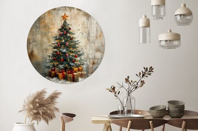 WallCircle - Wandcirkel - Muurcirkel - Kerstboom - Vintage - Kerst - Cadeau - Aluminium - Dibond - 140x140 cm - Binnen en Buiten