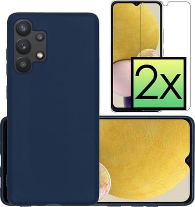 Hoesje - Met 2x Screenprotector - Geschikt voor Samsung Galaxy A13 4G - Sterk & Shockproof - Back Cover - Siliconen Case - Telefoon Hoes - Donkerblauw