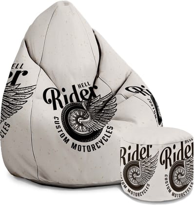 DreamRoots Velvet Zitzak voor Volwassenen – Luxe Beanbag met Voetsteun en Afneembare Hoes – Inclusief Vulling – 80x80x120 cm - Vintage Motorbike