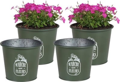 Sunnydays /plantenpot/bloempot - 4x - zink - legergroen - D19 x H16 cm