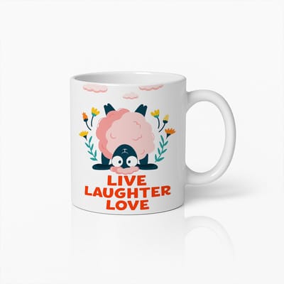 Live Laughter Love Mok – 330 ml Schattige Cartoon Koffiebeker – Vrolijk Positieve Quote Ontwerp – Perfect Cadeau voor Vrienden en Familie