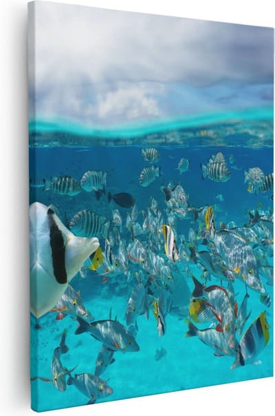 Artaza Canvas Schilderij Zee En Strand - 40x50 cm - Wanddecoratie Onderwaterwereld - Muurdecoratie Vissen - Schilderijen Op Canvas Tropisch