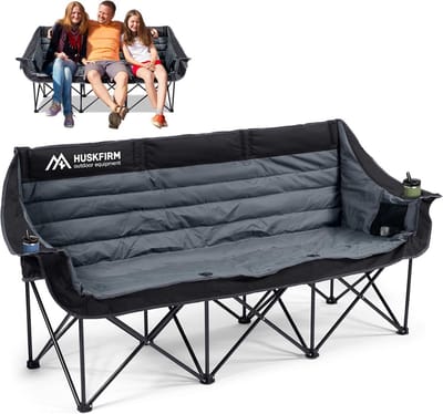 Vouwbare Driepersoon Camping Stoelen - Dubbele Loveseat met Bekleding en Twee Kopjeshouders