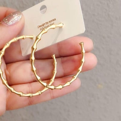 Boucles d'oreilles créoles larges en argent sterling 925 couleur or mat bambou pour femmes bijoux de fête cadeau meilleure amie white