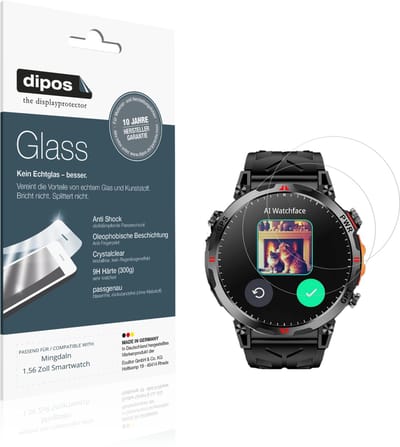dipos – 2x Pantserfolie geschikt voor Mingdaln 1.56 Zoll Smartwatch | 9H Screenprotector