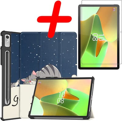 Hoesje Geschikt voor Lenovo Tab P11 Pro - Met Screenprotector - Trifold Bookcase - Hard Cover Case - Met Uitsparing Geschikt voor Lenovo Pen - Hardcover Book - Tablet Hoes - Kat