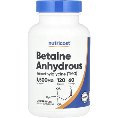 Nutricost, betaïne watervrij, 1.500 mg, 120 capsules (750 mg per capsule)