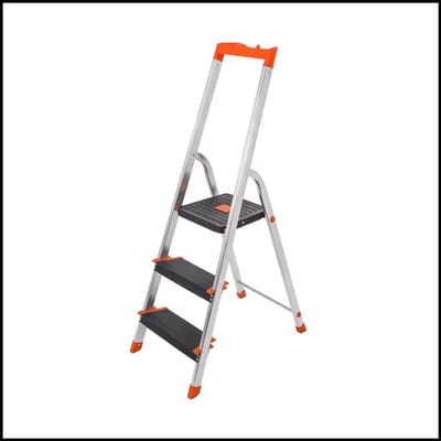 Aluminium Ladder Met 3 Treden - Opvouwbare Trapladder Met Leuning en Gereedschapshouder - Antislip Treden - Max. 150 kg - Oranje
