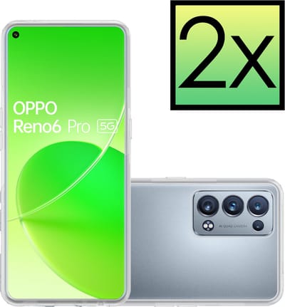 Hoesje - 2 Stuks - Geschikt voor OPPO Reno 6 Pro - Sterk & Shockproof - Case Siliconen - Back Cover - Telefoon Hoes - Transparant