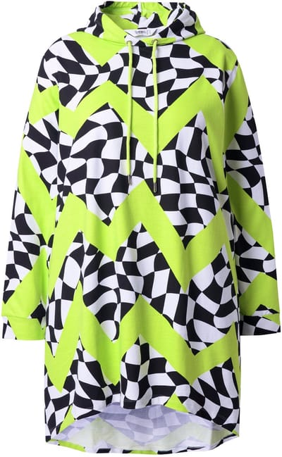 Angel of Style - Dames - Hoodie oversized schaakpatroon capuchon - Neongroen - Maat 42+