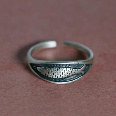 Ventfille   Anneau Géométrique Unique en Cuivre Poisson Rétro Pour Femmes Bohème Réglable Ouvert Anneau Vintage Pour Fête Cadeau gray