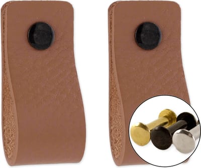 Leren handgrepen - Taupe - 2 stuks - 12,5 x 2,5 cm - incl. 3 kleuren schroeven - Handgrepen leer - Leren meubelgreep - Leren handvaten kast - Leren lus - Handgreep kast leer - Leren greepjes - Handvat leer - Leren deurgreep - Leren handgreep