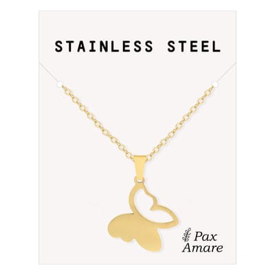 Cadeau Ketting met Vlinder - Roestvrij Staal - Goudkleurig - Cadeau Sieraad op Kaartje - Pax Amare
