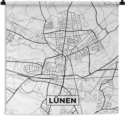 Wandkleed - Wanddoek - Stadskaart - Kaart - Lünen - Plattegrond - 180x180 cm - Wandtapijt