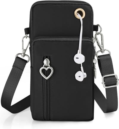 Nylon telefoontasje met koptelefooningang en crossbody schouderband - geschikt voor telefoon tot 7 inch - mobiele telefoon schoudertas met verstelbare riem