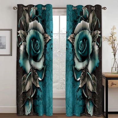 Rode Roos Bloem Witte Zwaan 3D Design Luxe Raamgordijnen voor Meisjes Woonkamer Slaapkamer Huisdecoratie 2 Stuks Gratis Verzending W60H60(CM)x2PCS&Grommet Top gray